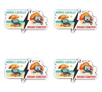 Autocollants laminés : 100 mm, 4 pièces - Grands autocollants IT Meme Works Locally Breaks Remotely Robuste