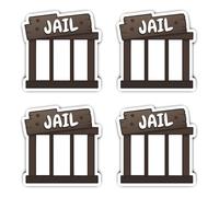 Autocollants laminés : 75 mm, lot de 4 autocollants Jail Cartoon robustes pour l'équipe de droit pénal