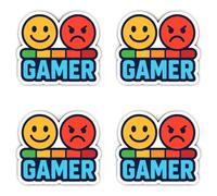 Autocollants laminés : 75 mm, lot de 4 - Gamer Emote Level Skala Smiley autocollants robustes