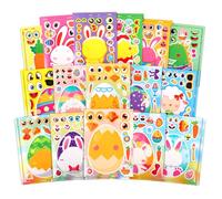 Autocollants Lapin de Pâques et Œufs - Kit de Bricolage de 32 Feuilles pour les Fêtes de Printemps, Idéal pour les Cadeaux de Panier de Pâques, les Favoris de Fête pour Enfants et le Temps de