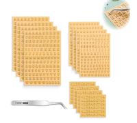 Autocollants lettres dorées 12 feuilles stickers alphabet autocollants lettres chiffres avec pince pour scrapbooking DIY bricolage décoration bougies personnalisation cartes cadeaux