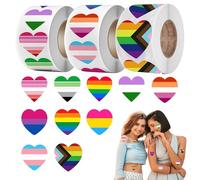Autocollants LGBTQ Pride, 3 rouleaux de stickers colorés avec designs arc-en-ciel et c urs, résistants à l'eau, parfaits pour les événements et l'expression du soutien, tailles variées, idéal po