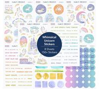 Autocollants Licorne & Bien-Être (8 Feuilles, 150+ Stickers) - A6, Citations Motivantes Pour Journaux, Planners, Scrapbooks