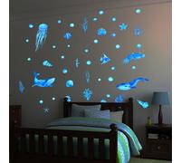 Autocollants Lumineuses Vie Marine Stickers Muraux sous la Mer Baleine Poissons Fluorescent Autocollant, Phosphorescentes Plafond Stickers pour Chambres d'Enfants Décoration Wall Stickers Bleu
