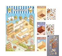Autocollants Maison Miniature Kit | Stickers Antistress 4 Pièces Effet 3D | Décalcomanies Paysage Cartoon pour Carnet Craft | Artisanat Carte Vœurs Ados Adultes
