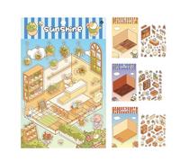 Autocollants Maison Miniature Kit | Stickers Antistress 4 Pièces Effet 3D | Décalcomanies Paysage Cartoon pour Carnet Craft | Artisanat Carte Vœurs Ados Adultes