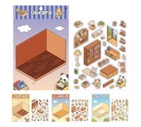Autocollants Maison Miniature Kit | Stickers Antistress 4 Pièces Effet 3D | Décalcomanies Paysage Cartoon pour Carnet Craft | Artisanat Carte Vœurs Ados Adultes