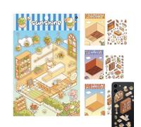 Autocollants Maison Miniature Kit | Stickers Antistress 4 Pièces Effet 3D | Décalcomanies Paysage Cartoon pour Carnet Craft | Artisanat Carte Vœurs Ados Adultes