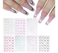 Autocollants Manucure Française | Autocollants Manucure Français Art de l'Ongle | 7 Feuilles Adhésifs Âges pour Voyage Rencontre Soirée - Femmes Filles Débutantes