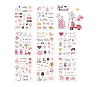 Autocollants Mariage Rose, 8 Feuilles, Thème Amour Coeurs Fleurs | Durdiiy Set de 8 Feuilles 12.6x16.8cm Stickers Mariage Aux Motifs Romantiques, Pour Livre d'Or, Album Photo, Scrapbooking