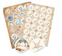Autocollants marins, 48 pièces: stickers ronds avec coquillage, étoile de mer, bateau, ancre, bouée, phare, déco mer plage, décoration theme marin créatif pour cadeau, fête, cartes, Ø 4 cm