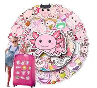 Autocollants mignons Axolotl - Pack d'autocollants imperméables pour dessins animés, 50 pièces uniques | Adorable salamandre décoration pour bouteilles d'eau, ordinateurs portables, skateboards, dieux