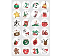 Autocollants multicolores pour calendrier de l'Avent - Autocollants de calendrier de l'Avent de 1 à 24 - Pour la maison et la cuisine - Autocollant de compte à rebours pour Noël