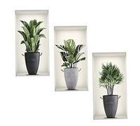 Autocollants muraux 3D, 3 pièces, Vase de plantes de salon, pour chambres à coucher, salle bains