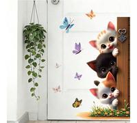 Autocollants muraux 3D de chatons curieux, autocollants muraux amovibles de chats mignons et de papillons, décoration pour chambre d'enfant, salon, couloir et coins de porte Animal,PlantesPolychlorure