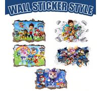 Autocollants muraux 3D de La Pat'Patrouille, 5 designs incluant Chase, Skye, Rubble, Rocky, Zuma, Everest et Mighty Pups, décalcomanies murales amovibles pour la décoration de la chambre, les fêtes à