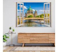 Autocollants muraux 3D écrasés Pont Du Château Affiche amovible d'art de tatouage mural Décorations murales pour la maison, le salon 58x101cm