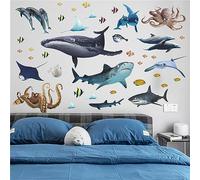Autocollants muraux 3D en forme d'animaux de l'océan, grands requins, baleines, animaux sauvages, autocollants muraux amovibles sous la mer pour chambre d'enfant, chambre d'enfant