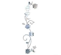 Autocollants muraux 3D en forme de fleur en rotin pour porte, chambre à coucher, salon - Miroir en plastique acrylique - Décoration d'intérieur - Argenté