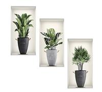 Autocollants muraux 3D-lot de 3 plantes et Vase, 22x43cm, pour salon, chambres, salle de bain, décoration intérieure, amovibles