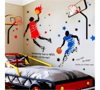 Autocollants muraux 3D pour chambre de garçon, motif joueur de basket-ball, autocollants de sport, décoration murale Slam Dunk pour chambre de garçon