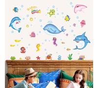 Autocollants muraux, 96 x 90 cm, motif poissons de dessin animé, en PVC, amovible et réutilisable, décoration d'intérieur pour surfaces lisses, chambre d'enfant, salle de bain