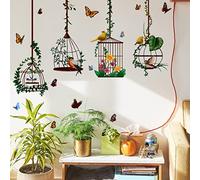 Autocollants muraux à décoller et à coller - Oiseaux et papillons - Décoration murale pour salon, chambre à coucher, balcon, couloir, fenêtre, porte d'entrée, miroir