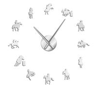 Autocollants muraux à faire soi-même - Grande horloge murale de cowboy - Décoration d'intérieur - Silhouettes de cavaliers - Sans cadre - Design moderne - Horloge murale géante