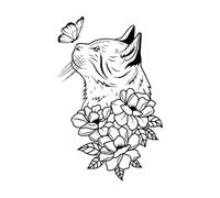 Autocollants muraux abstraits tête de chat fleurs papillon papier adhésif 32x49,5 cm Equipé d'un kit de film de transfert Petit Noir