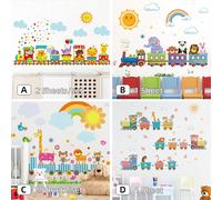 Autocollants muraux amovibles avec design de train, décalcomanies de dessins animés d'animaux à coller, pour la décoration de la chambre des enfants, facile à appliquer, art de la pépinière (thème de