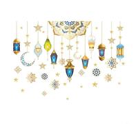 Autocollants muraux amovibles en PVC pour la maison, la chambre à coucher, la cuisine, la salle de bain, la décoration de l'Aïd avec lune, étoile, lanterne (A)