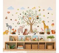 Autocollants Muraux Animaux de la Forêt Arbre, Stickers Muraux Enfants Chambre Bébé, Décoration Murale Maternelle, Vinyle Amovible pour Salon et Chambre d’Enfant