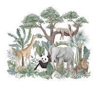Autocollants Muraux Animaux De La Jjungle Tropicale, Papier Peint De Dessin Animé, Girafe, Éléphant, Panda, Pour Chambres D'enfants, Décor D'étude, Nouvelle Collection