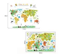 Autocollants Muraux Carte Du Monde Animaux Safari, Étiquette De Dessin Animé, Décoration Pour Chambre D'enfants, Lettres, Cartes Globales