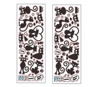 Autocollants Muraux Chat Noir Décoratifs, 2 Feuilles en Pvc
