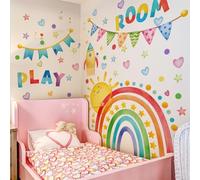 Autocollants muraux colorés pour enfants avec motifs de fusée, soleil et bannière, grande taille, pour transformer rapidement la pièce (1)