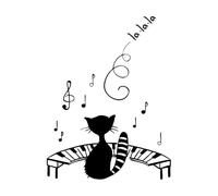 Autocollants muraux créatifs dessin animé musique chat piano vinyle autocollants muraux décoration de la maison chambre d'enfant chambre d'enfant musicien salle de classe studio-S-31x42cm-Black