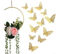 Autocollants muraux creux 3D en forme de papillon avec finition texturée métallique pour salon, chambre à coucher, salle d'étude, décoration murale contemporaine (style B, doré)