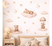 Autocollants muraux de dessin animé nuage étoile ours, décalcomanies amovibles et auto-adhésives convenant pour la chambre et l'arrière-plan du salon, décoration de la maison BM214AAnimal,GéométriqueP