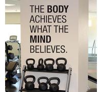 Autocollants muraux de gym avec citation inspirante « The Body Achieves What The Mind Believes » - 36 x 30 cm