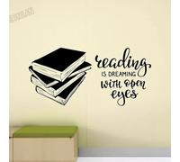 Autocollants muraux de la salle de livres lire c’est rêver avec les yeux ouverts déco de la bibliothèque autocollant vinyle pour adolescents 27x57cm