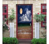 Autocollants Muraux De Porte Trompe L'Oeil 3D, 90X200Cm Paysage De Rêve Du Bord De Mer Au Clair De Lune Amovible Stickers Porte, Papier Peint Auto-Adhésif Chambre Cuisine Salle De Bain Poster De Po