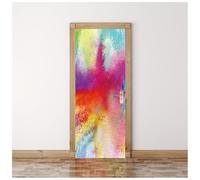 Autocollants Muraux De Porte Trompe L'Oeil 3D, 90X200Cm Style D'Art À L'Encre Colorée Amovible Stickers Porte, Papier Peint Auto-Adhésif Chambre Cuisine Salle De Bain Poster De Porte Stickers