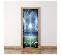 Autocollants Muraux De Porte Trompe L'Oeil 3D, 90X200Cm Terrain De Rugby Avec Éclairage De Rêve Bleu Amovible Stickers Porte, Papier Peint Auto-Adhésif Chambre Cuisine Salle De Bain Poster De Porte