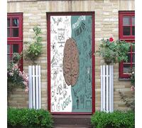 Autocollants Muraux De Porte Trompe L'Oeil 3D, 90X200Cm Thème De Pensée Créative Blanc, Bleu Et Marron Amovible Stickers Porte, Papier Peint Auto-Adhésif Chambre Cuisine Salle De Bain Poster De Por