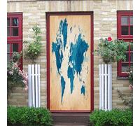Autocollants Muraux De Porte Trompe L'Oeil 3D, 95X215Cm Carte Du Monde Abstraite Du Blues Amovible Stickers Porte, Papier Peint Auto-Adhésif Chambre Cuisine Salle De Bain Poster De Porte Stickers