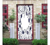 Autocollants Muraux De Porte Trompe L'Oeil 3D, 95X215Cm Contour Floral Bleu Et Blanc Amovible Stickers Porte, Papier Peint Auto-Adhésif Chambre Cuisine Salle De Bain Poster De Porte Stickers