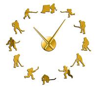 Autocollants muraux de sport de hockey à faire soi-même - Grande horloge murale - Joueurs de hockey sur glace - Décoration d'intérieur - Montre murale sans cadre - Cadeau (doré, 119,4 cm)