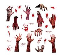 Autocollants muraux d'Halloween en forme de main sanglante, 8 feuilles d'autocollants pour fenêtre, décoration d'intérieur et d'extérieur (sang rouge fou)