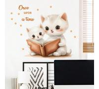 Autocollants muraux d'histoire pour l'heure du coucher avec chat de dessin animé mère-enfant pour chambre d'enfant, chambre de bébé et décoration murale de pépinière Type A (mère et enfant de chat de